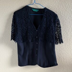 VTG AND Navy Lace Overlay Blouse